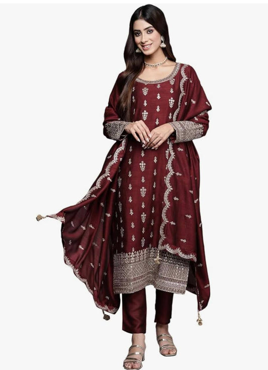 Ravishing Sequence Work Maroon Color Top With Dupatta Set