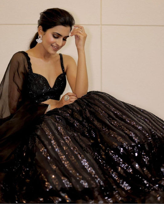 Delightful Sequins Work Black Color Lehenga Choli