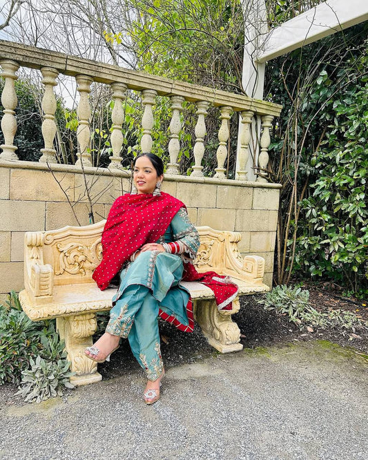 Fashionable Organza Hand Work Sky Blue Color Palazzo Suit