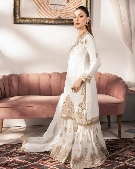 Luxuriant Georgette White Color Sharara Suit