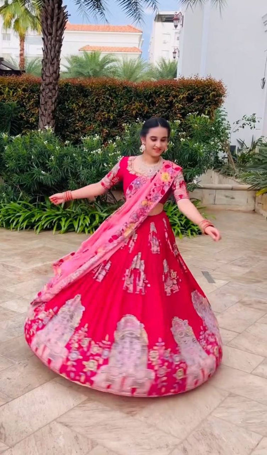 Good Looking Kalamkari Print Pink Color Lehenga Choli