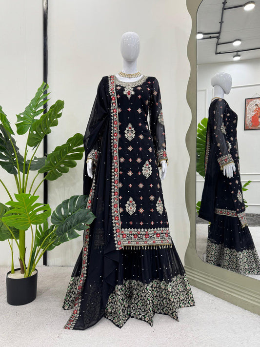 Pattern Wedding & Party Wear Thred And Sequence Work Sharara Suit