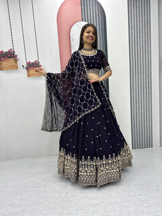 Festive Wear Thread And Sequence Work Black Color Lehenga Choli