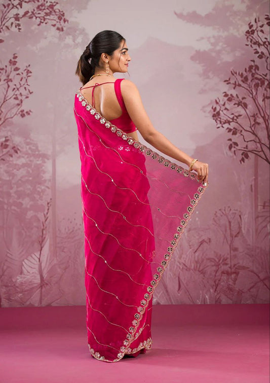 Good Looking Glitter Dori Work Red Color Designer Saree