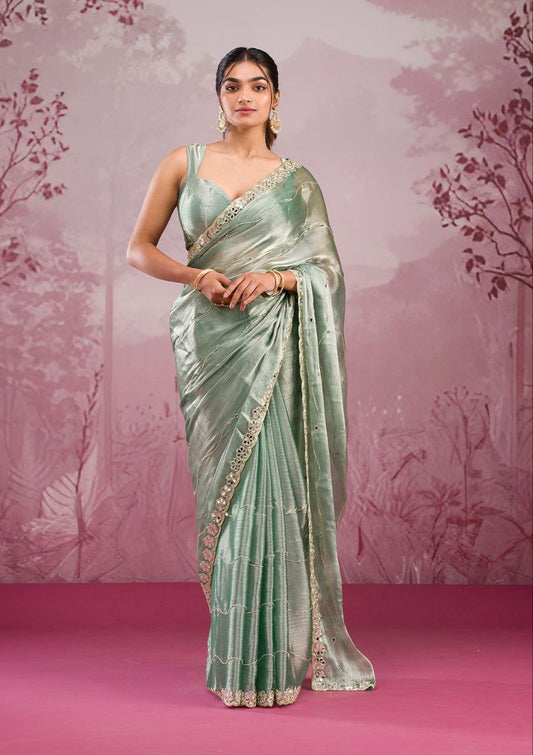 Good Looking Glitter Dori Work Parrot Color Designer Saree