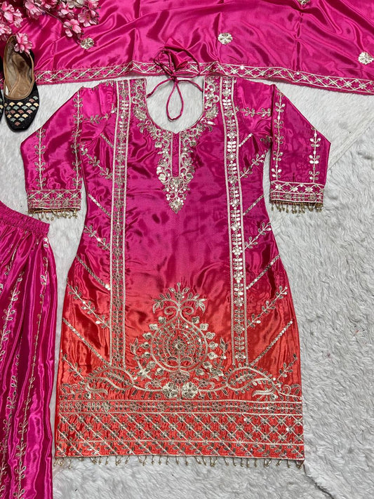 Wonderful Coding Sequence Work Pink Color Sharara Suit