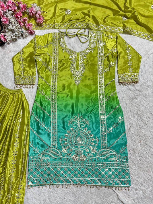 Wonderful Coding Sequence Work Green Color Sharara Suit