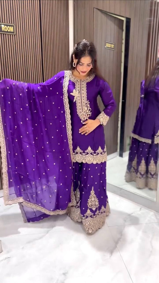 Precious Georgette Lavender Color Sequence Work Sharara Suit