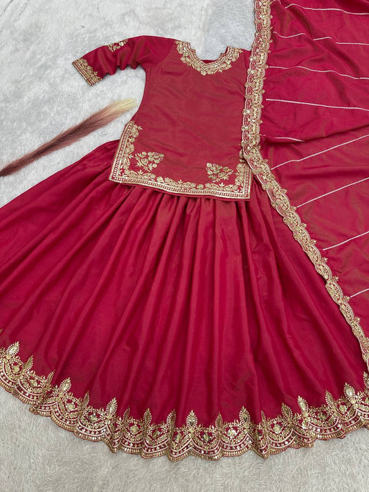Wedding Wear Roman Silk Pink Color Top With Lehenga