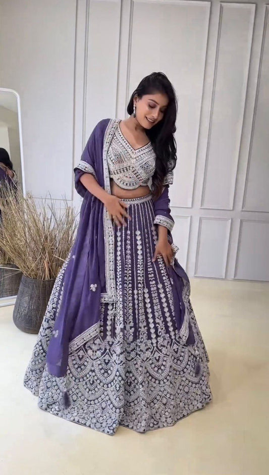 Bridal Gorgette Sequnce Work Purple Color Lehenga Choli