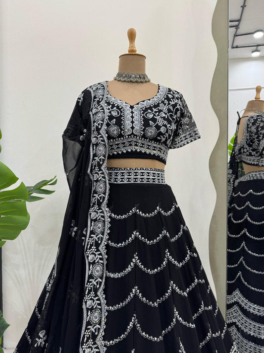 Awesome Gorgette Black Color Lehenga Choli