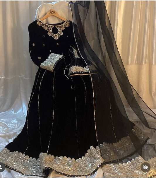 Wedding & Party Wear Sequence Work Black Color Gown