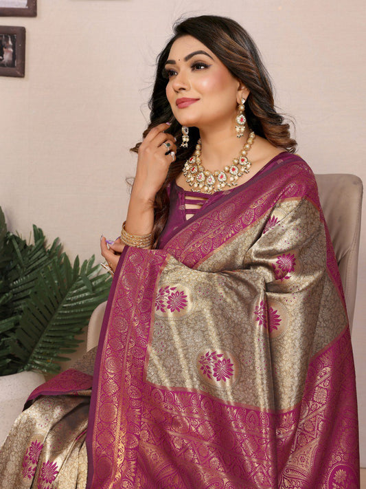 Admiring Tissue Silk Beige & Purple Color Saree