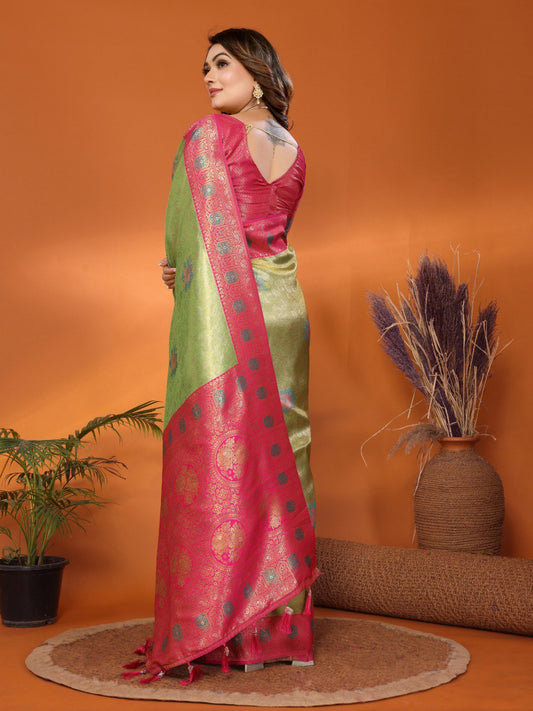 Classic Banarasi Silk Perrot & Pink Color Saree