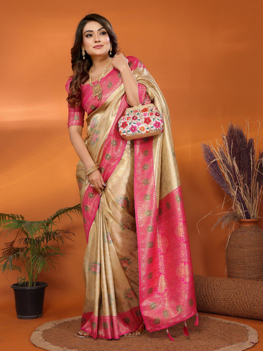 Classic Banarasi Silk Mustard & Pink Color Saree