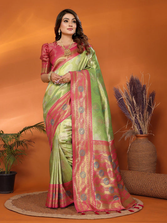 Presenting Paithani Banarasi Silk Perrot & Pink Color Saree