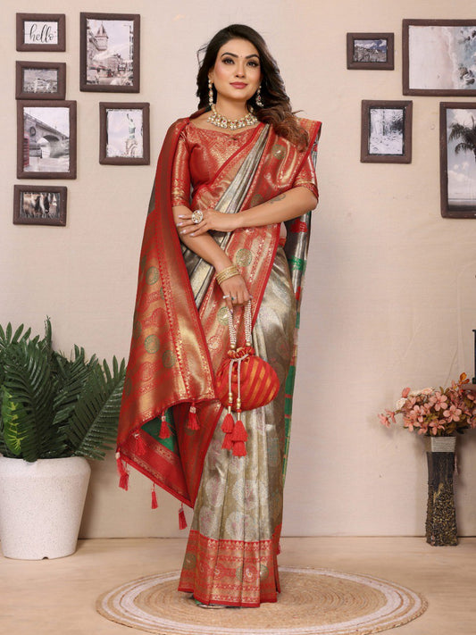Presenting Paithani Banarasi Silk Green & Maroon Color Saree