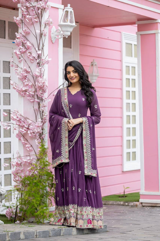 Captivating Georgette Purple Color Gown