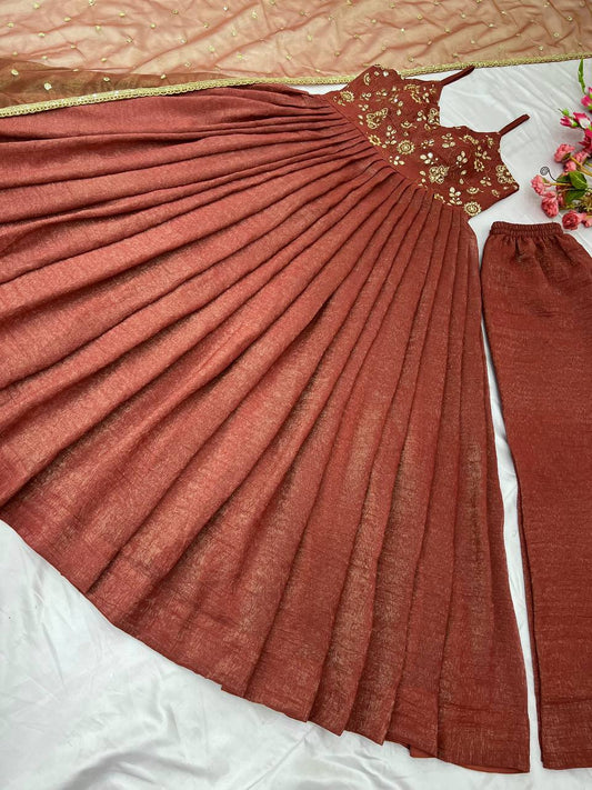 Imposing Sequence Work Orange Color Gown