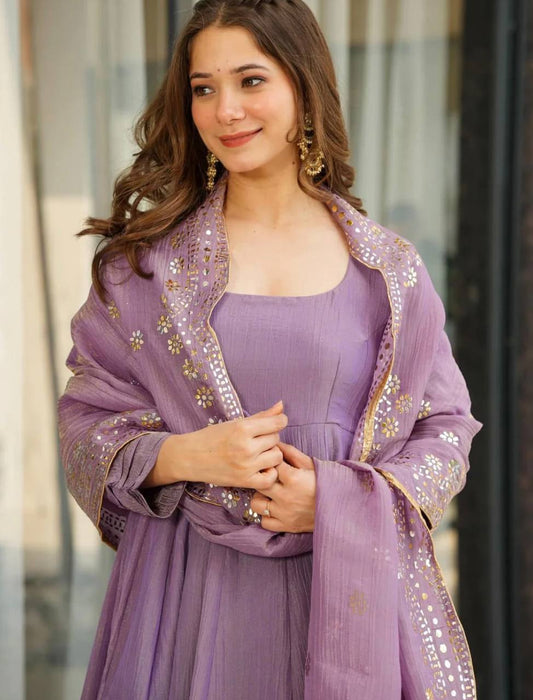 Lovely Fandy Silk Lavender Color Gown