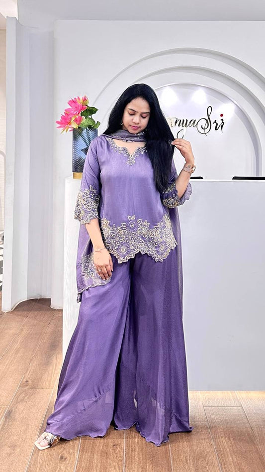 Fantastic Georgette Lavender Color Sharara Suit