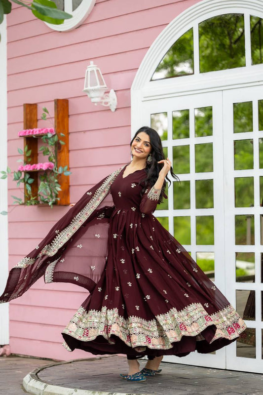 Captivating Georgette Maroon Color Gown