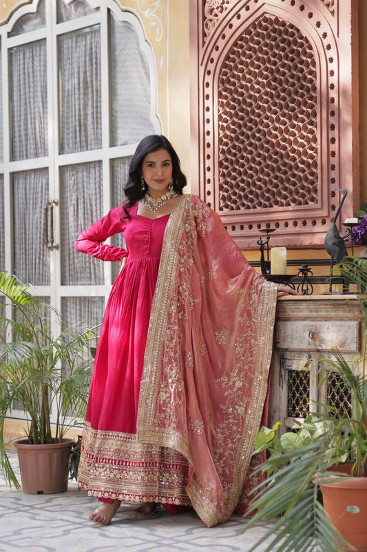 Imposing Vichitra Pink Color Gown