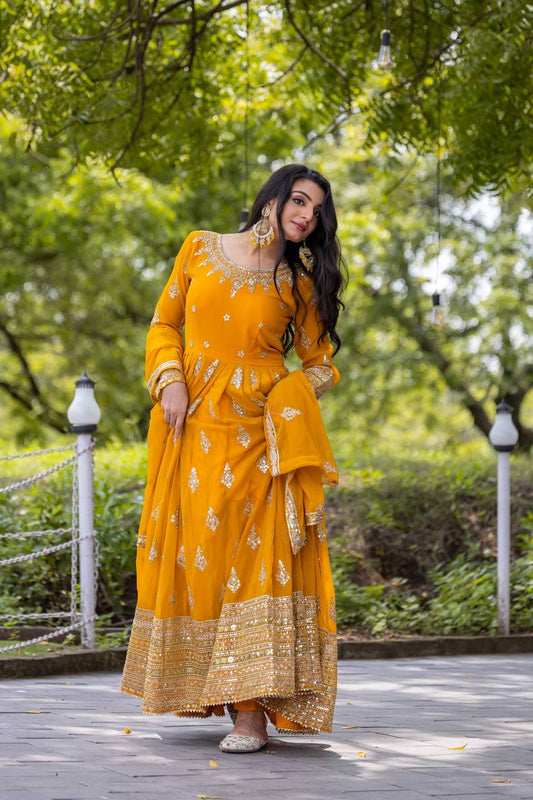 Blissful Sequence Work Yellow Color Gown