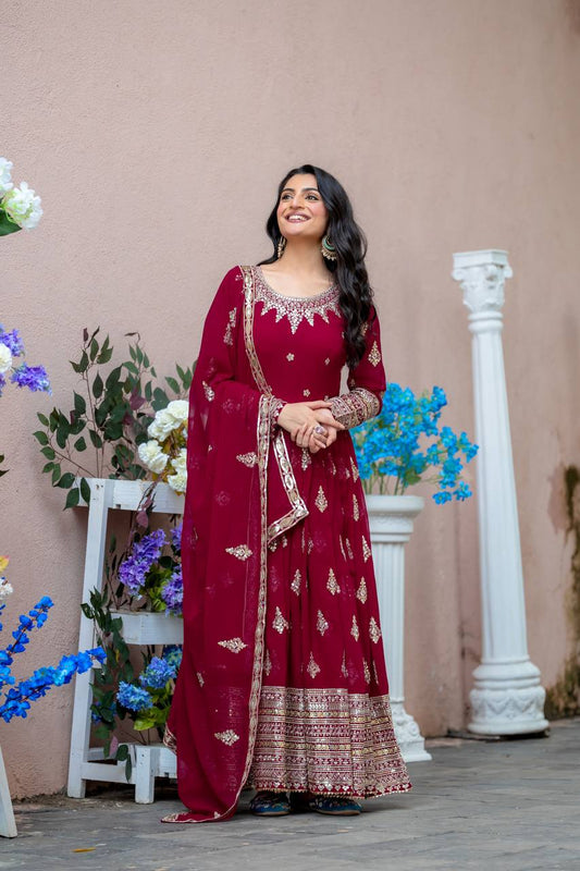 Blissful Sequence Work Red Color Gown