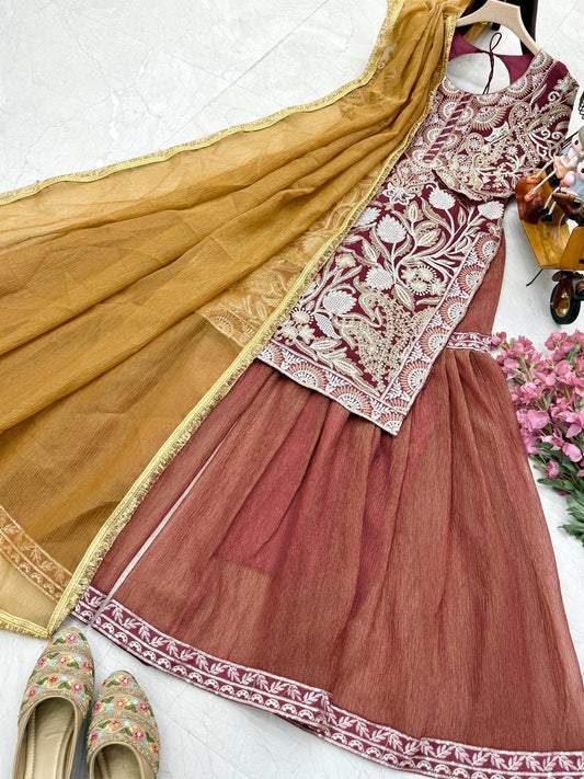 Exclusive Sequence Embroidery Work Mustard Color Palazzo Suit