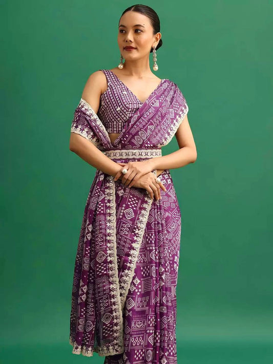Flattering Digital Prints Wine Saree
