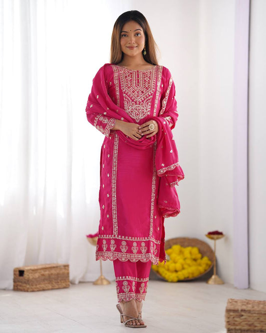 Fabulous Real Mirror Khatli Work Pink Color Salwar Suit