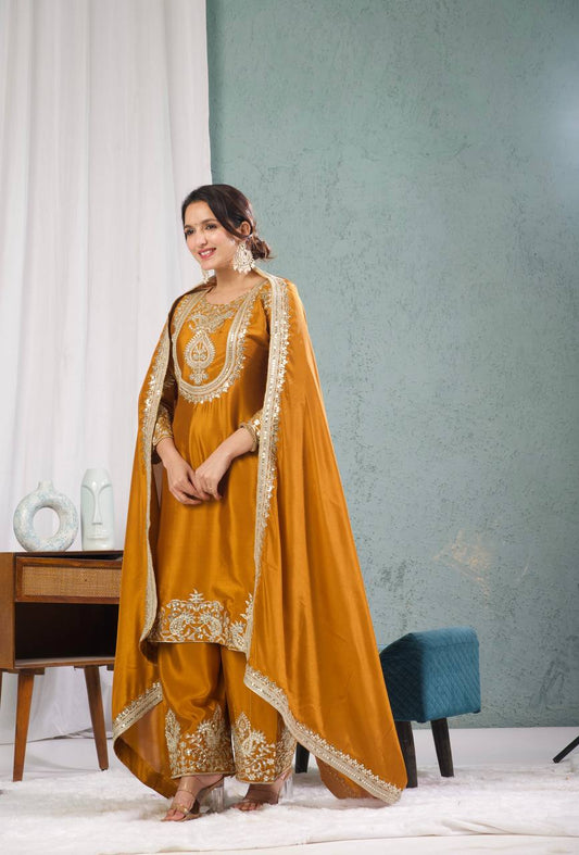 Luxuriant Chinnon Sequence Work Mustard Color Salwar Suit