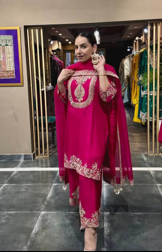 Luxuriant Chinnon Sequence Work Pink Color Salwar Suit