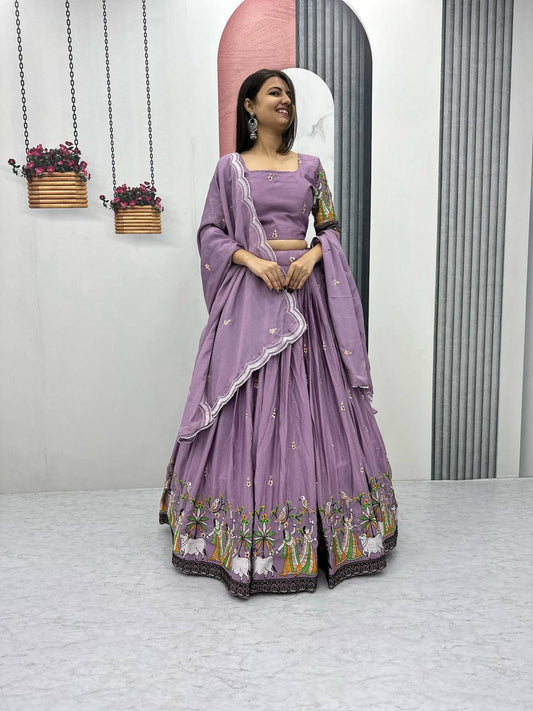 Eyes Catching Chinon Lavender Color lehenga choli