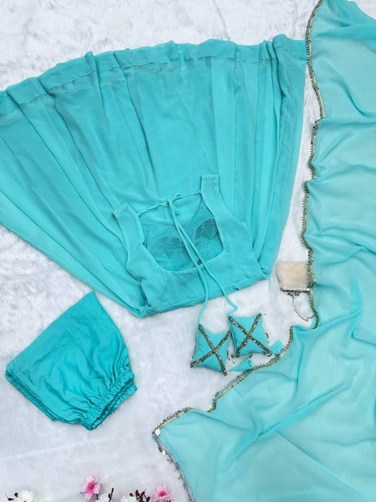 Wonderful Blue Color Hotfix Work Anarkali Gown