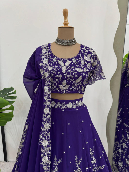 Delightful Gorgette Purple Color Heavy Lehenga Choli