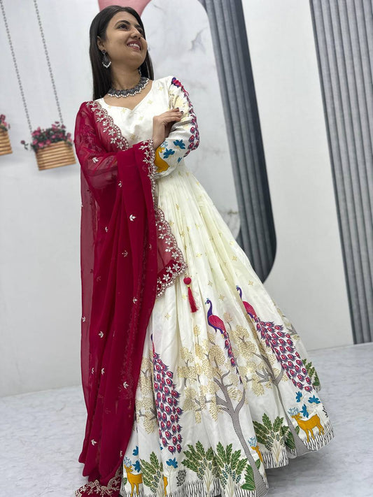 Festive Wear White Color Lehenga Choli With Maroon Dupatta
