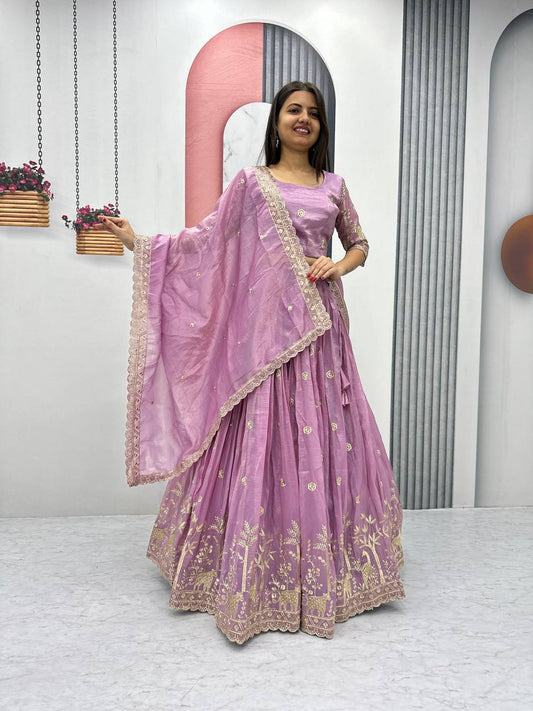 Ravishing Embroidery Work Pink Color Lehenga Choli