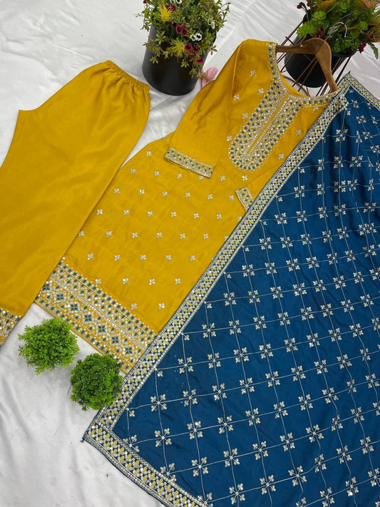 Flattering Yellow Color Chinnon Silk Salwar Suit