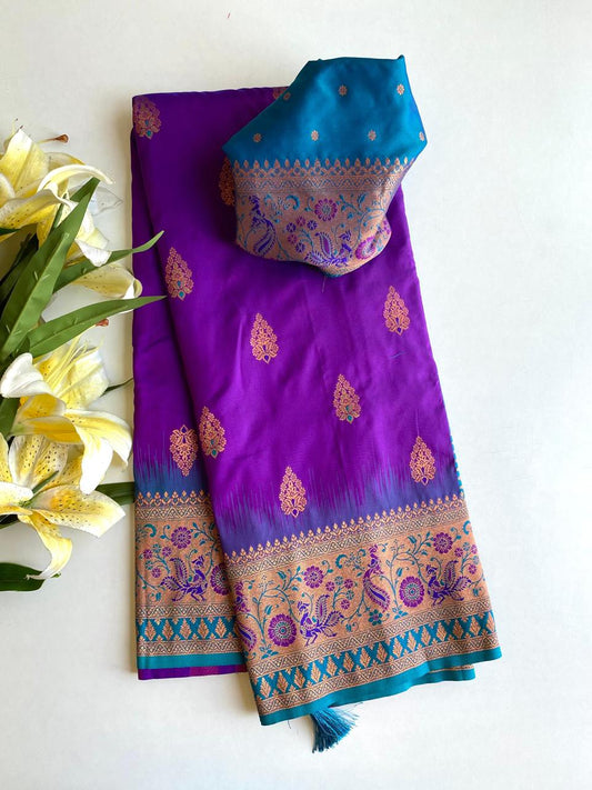 Ravishing Paithani Silk Purple Color Zari Weaves Saree