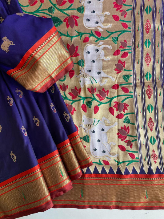 Graceful Paithani Weaving Navy Blue Color Saree