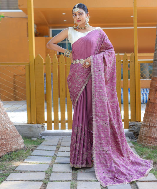 Captivating Silk Floral Design Pink Color Saree