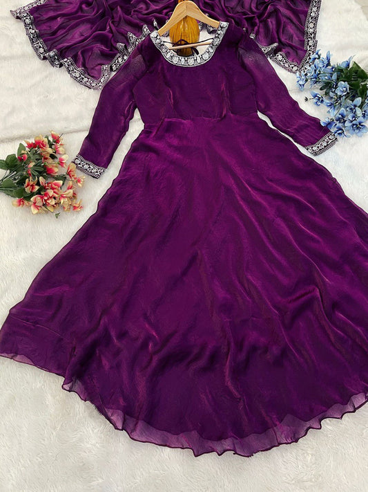 Opulent Fendy Silk Wine Color Gown