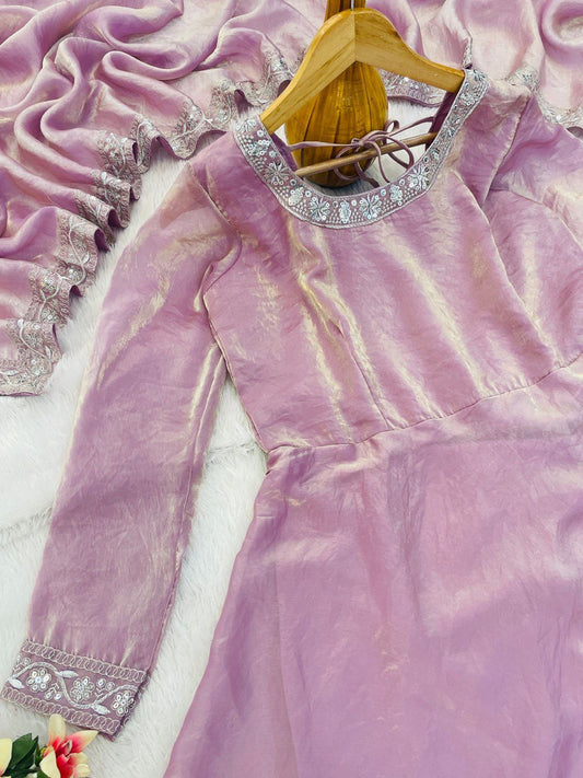 Opulent Fendy Silk Pink Color Gown