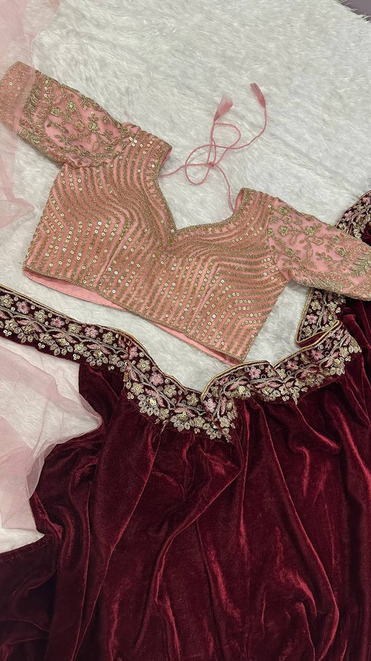 Captivating Thread Dori Work Maroon Color Saree