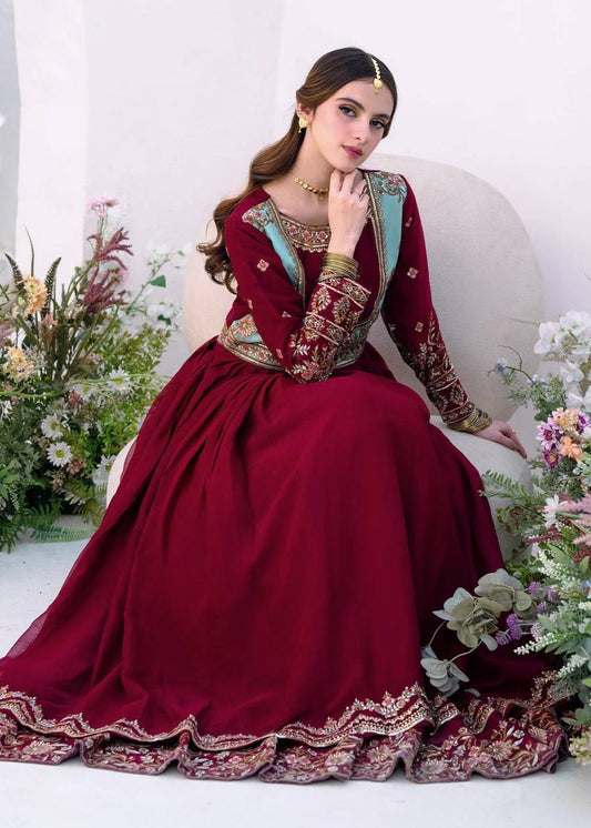 Elegant Georgette Thread Work Red Color Gown