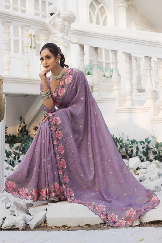 Imposing Crush Silk Purple Color Saree