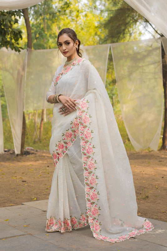 Imposing Crush Silk White Color Saree