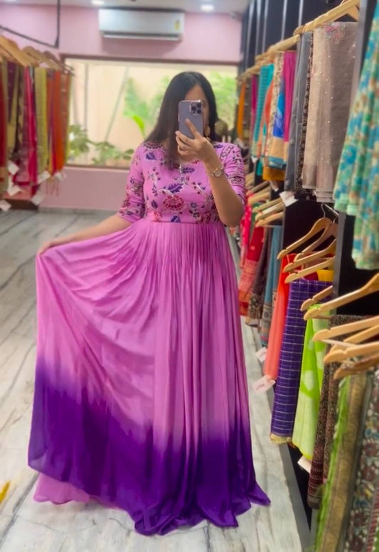 Glorious Chinon Sequence Work Pink Color Gown